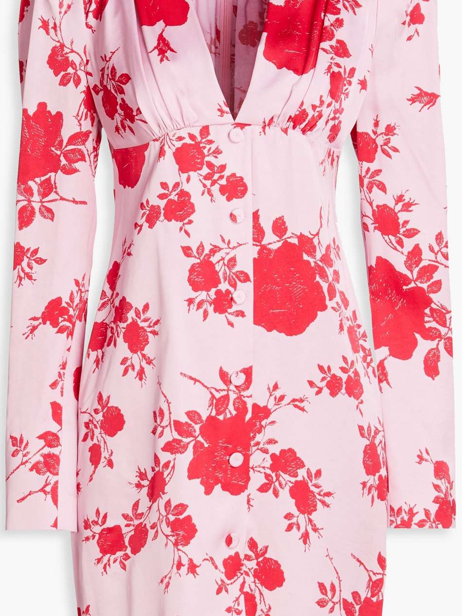 gathered floral-print satin mini dress