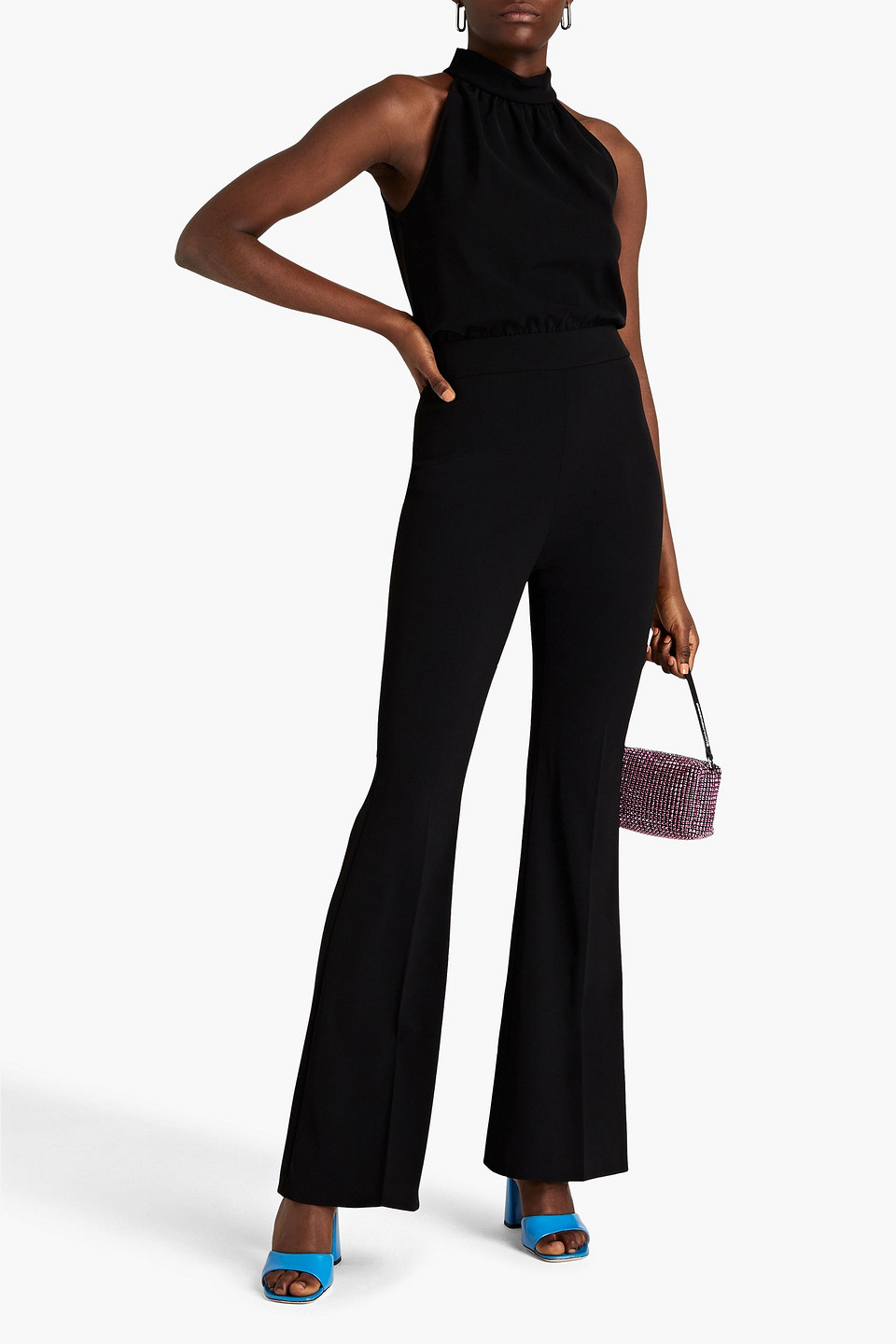 Shop Boutique Moschino Gathered Crepe Flared Jumpsuit In Black