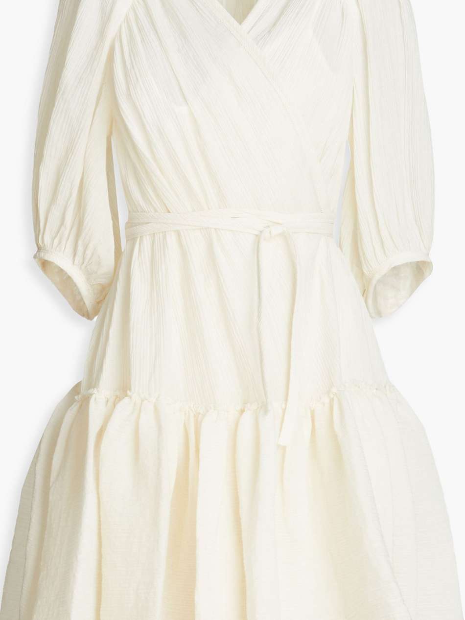 ruffled cotton-blend crepon mini wrap dress