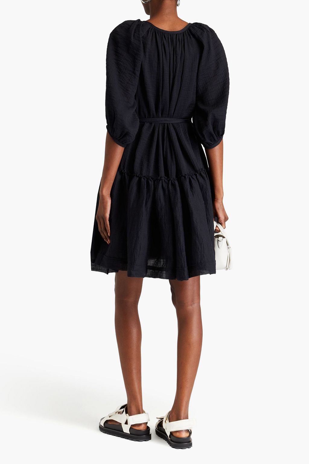 3.1 PHILLIP LIM فستان قصير من الكريبون المصنوع من مزيج من القطن بتصميم ملتف ومزين بكشاكش
