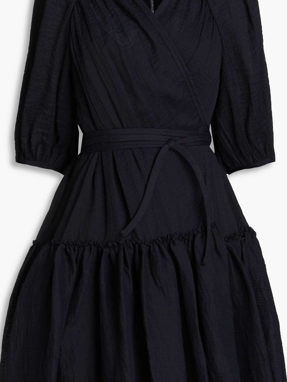 ruffled cotton-blend crepon mini wrap dress