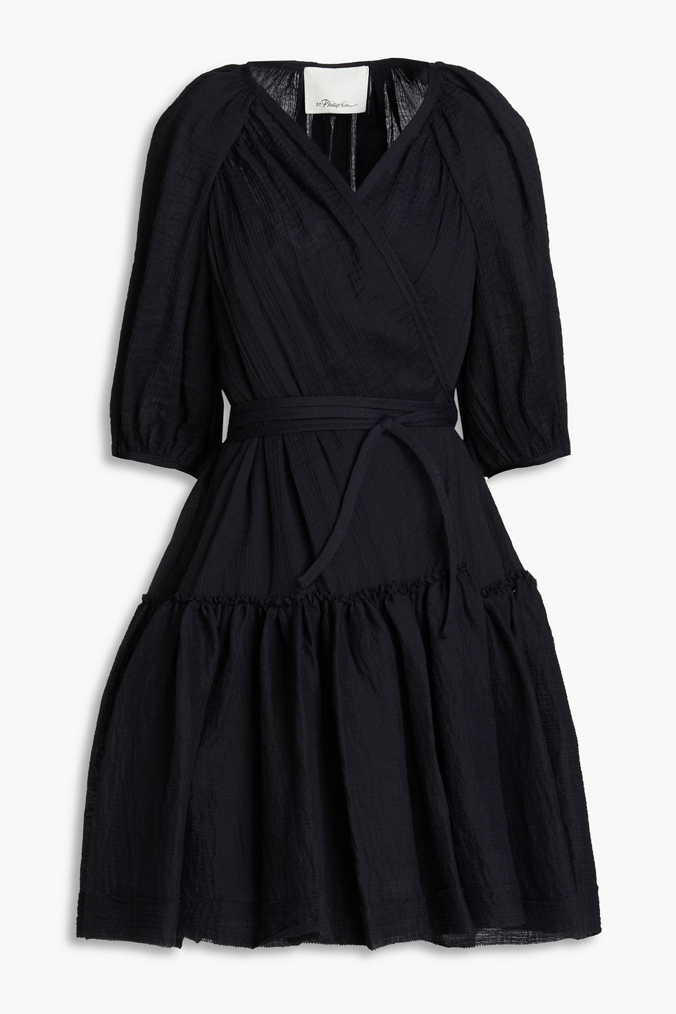 3.1 Phillip Lim Ruffled Cotton-blend Crepon Mini Wrap Dress In Nachtblau