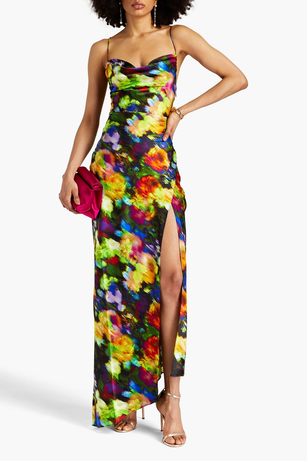 RETROFÊTE Arcadia printed stretch-silk satin maxi dress