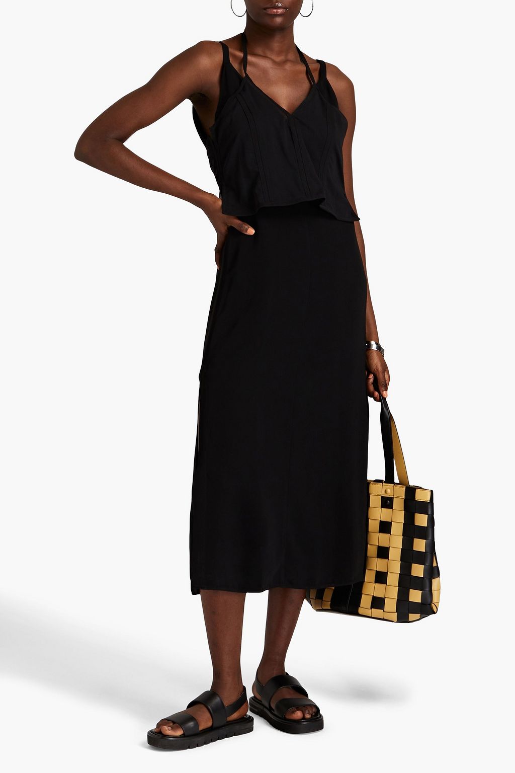 3.1 PHILLIP LIM فستان متوسط الطول من الكريب المرن بتصميم من عدة طبقات