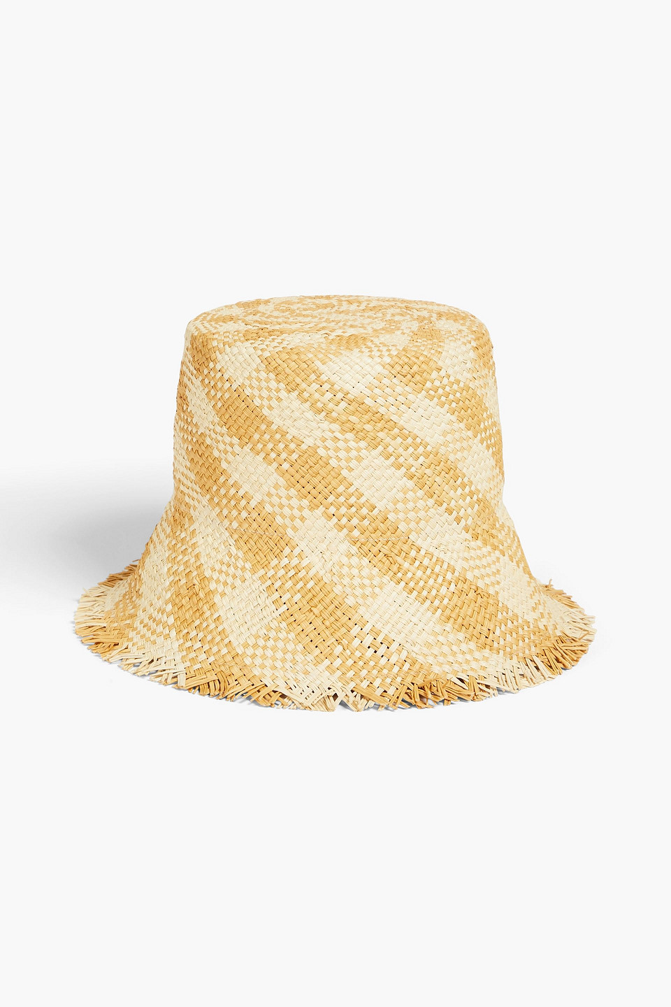 Eugenia Kim Ramona Frayed Checked Straw Bucket Hat In Beige