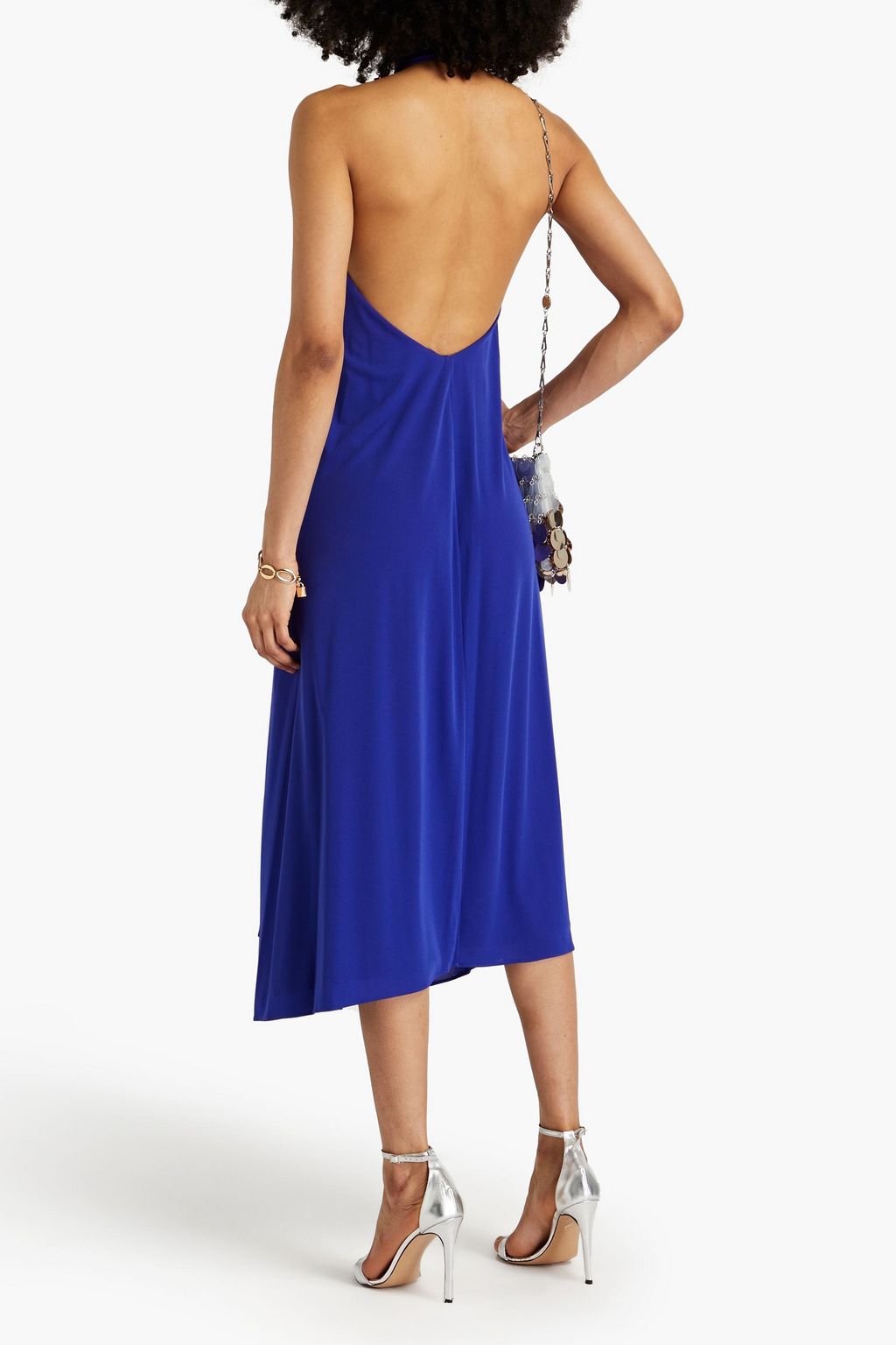 HALSTON Kali draped jersey halterneck midi dress