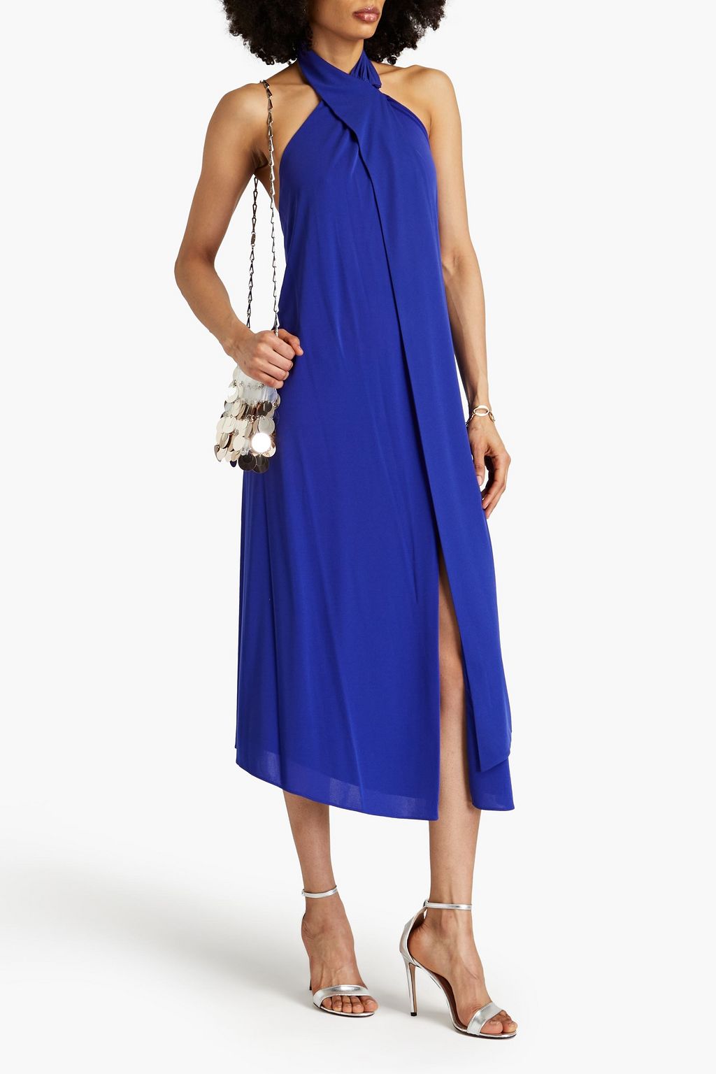 HALSTON Kali draped jersey halterneck midi dress