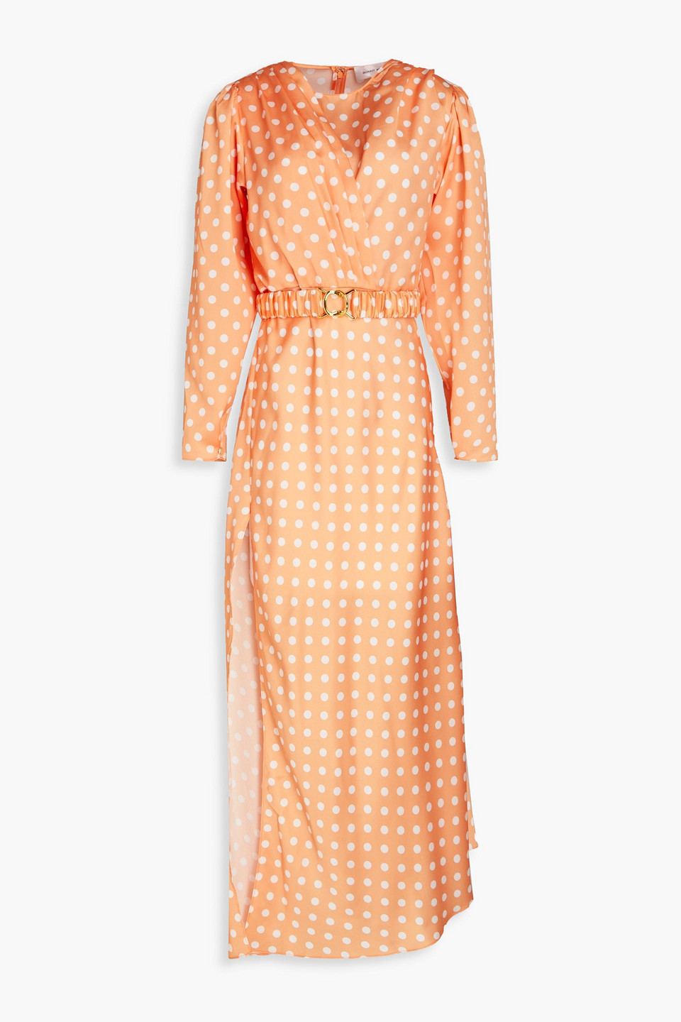 Ronny Kobo Carmen Pleated Polka-dot Satin Maxi Dress In Orange