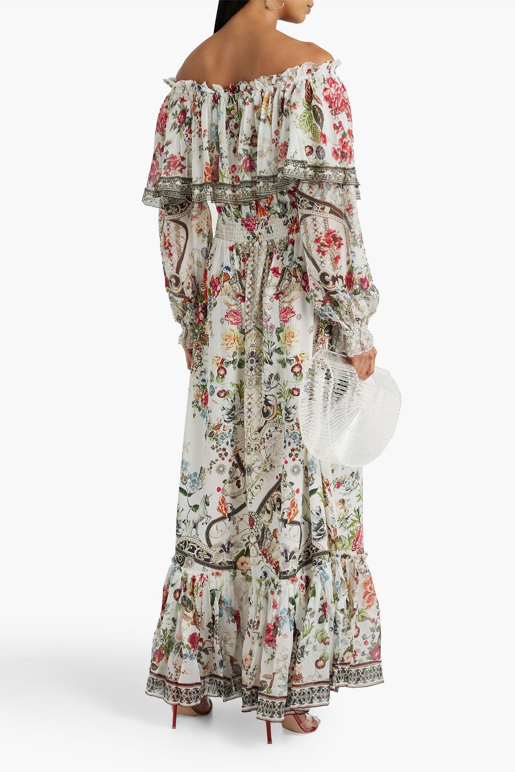 CAMILLA Off-the-shoulder embellished silk crepe de chine maxi dress