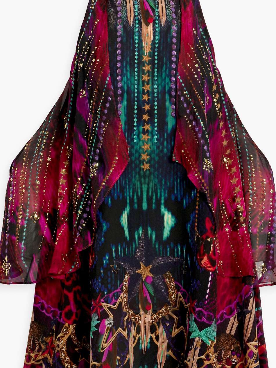 cold-shoulder studded printed silk-chiffon mini dress