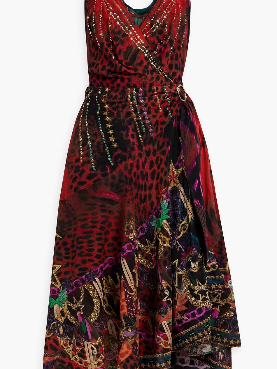 asymmetric printed silk-chiffon midi wrap dress