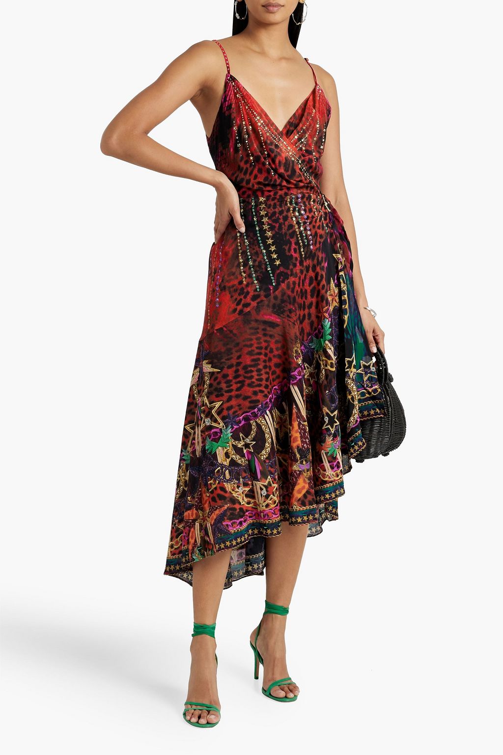 CAMILLA Asymmetric printed silk-chiffon midi wrap dress