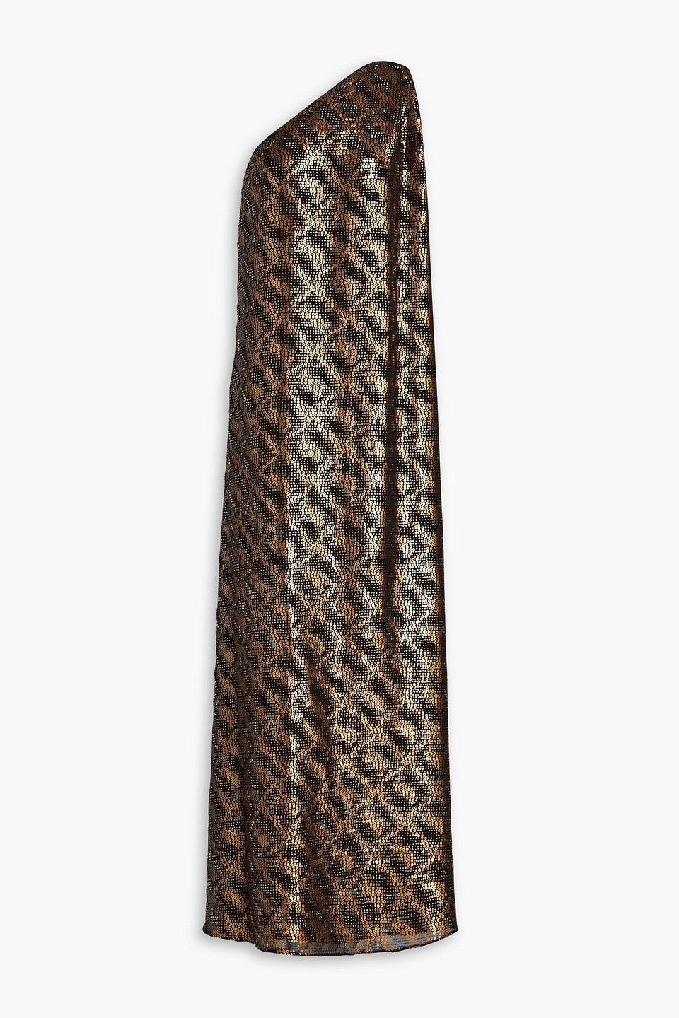 Halston Lexa One-shoulder Embellished Chiffon Gown In Bronze