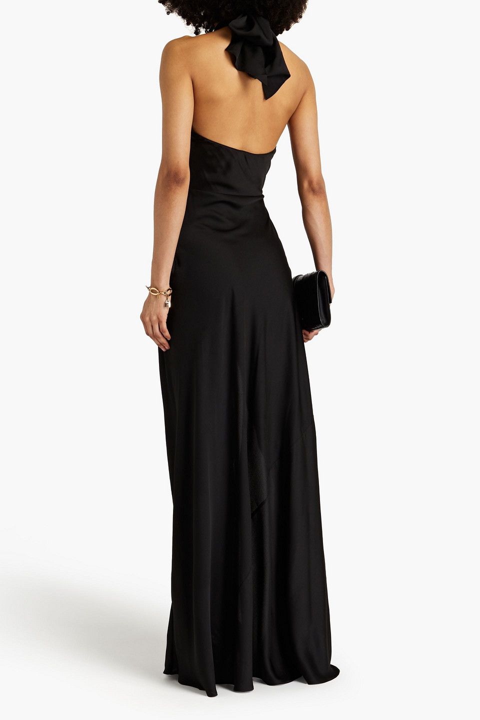 Shop Ronny Kobo Samra Cutout Knotted Satin Maxi Dress In Black