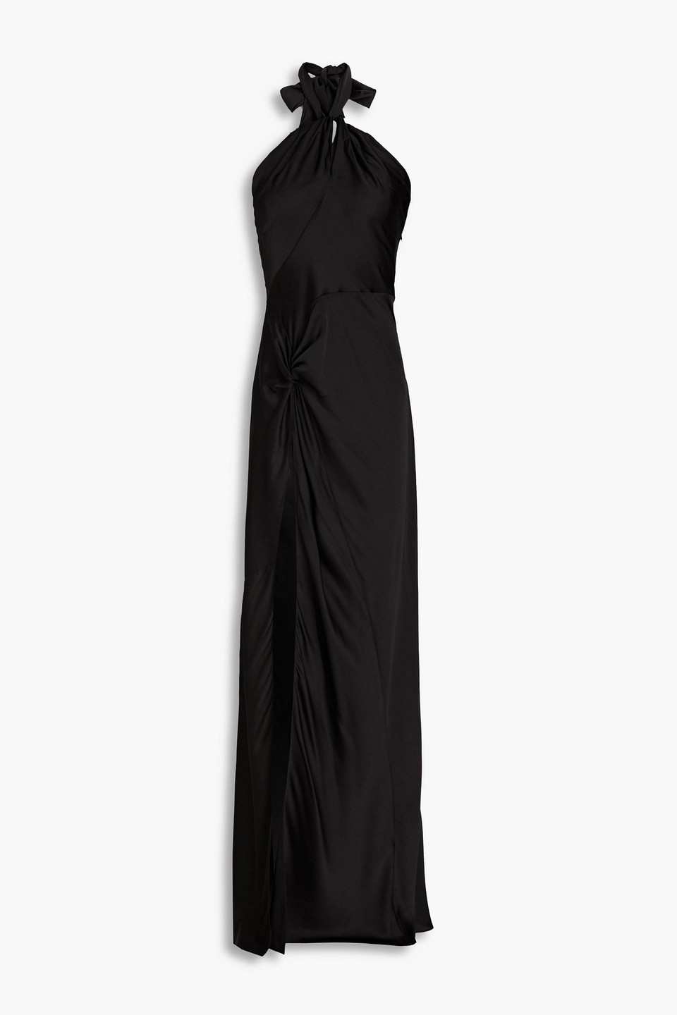 Ronny Kobo Samra Cutout Knotted Satin Maxi Dress In Black