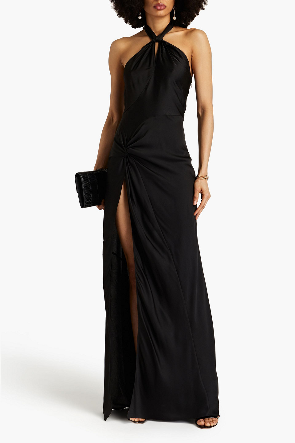 Shop Ronny Kobo Samra Cutout Knotted Satin Maxi Dress In Black