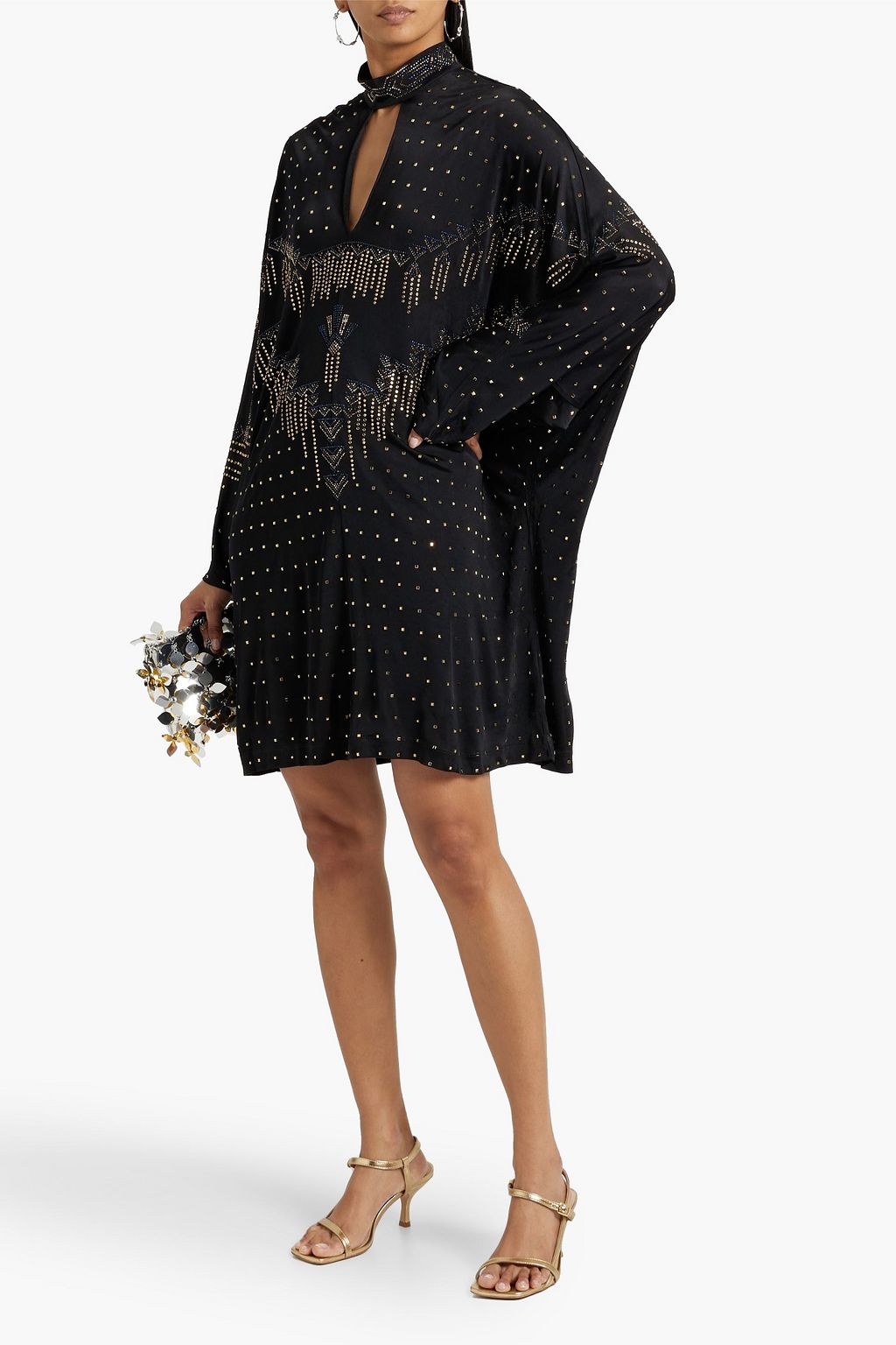 CAMILLA Embellished cutout satin mini dress