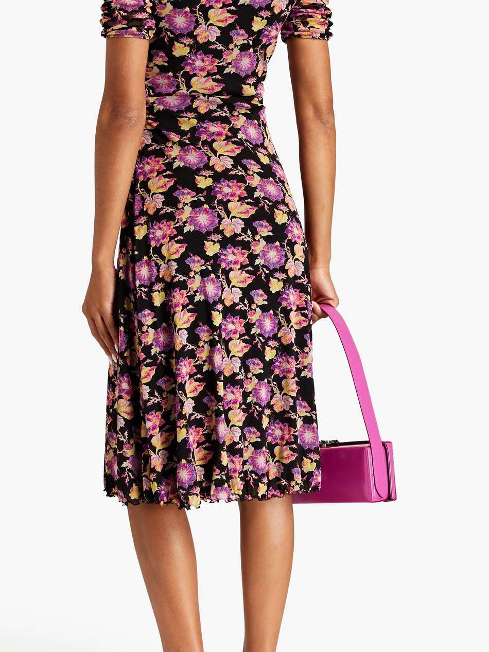 koren ruched floral-print stretch-mesh midi dress