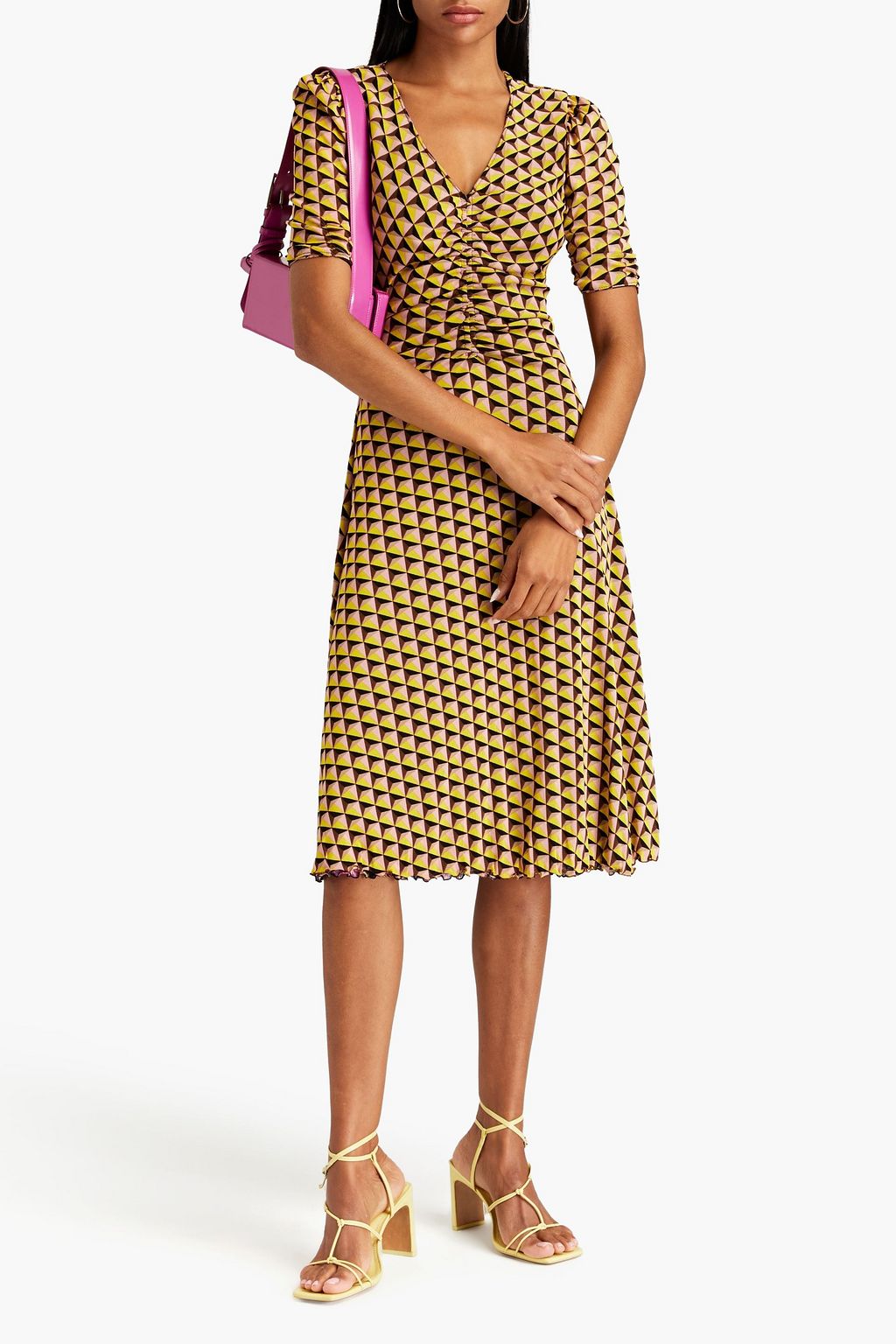 DIANE VON FURSTENBERG Koren ruched floral-print stretch-mesh midi dress