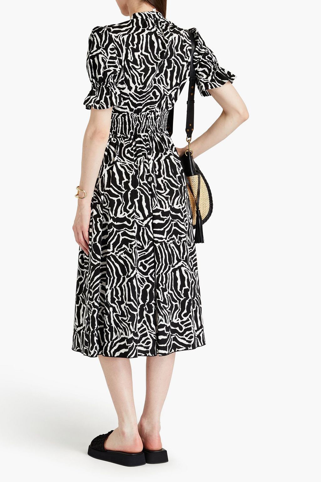 DIANE VON FURSTENBERG Erica shirred floral-print cotton-blend poplin midi shirt dress