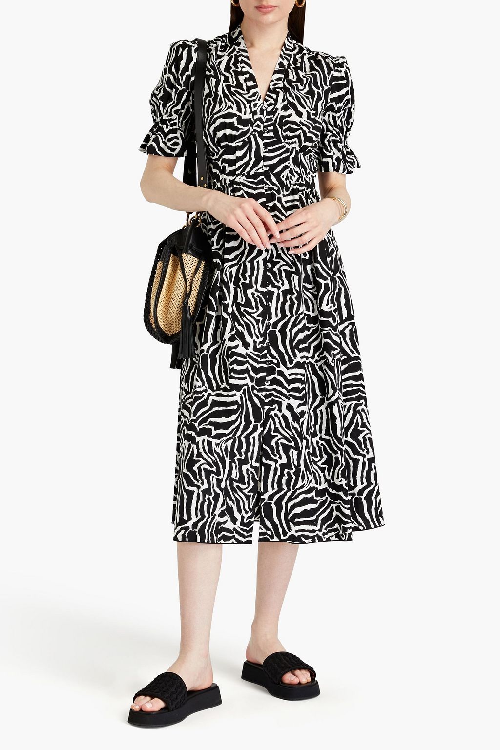 DIANE VON FURSTENBERG Erica shirred floral-print cotton-blend poplin midi shirt dress
