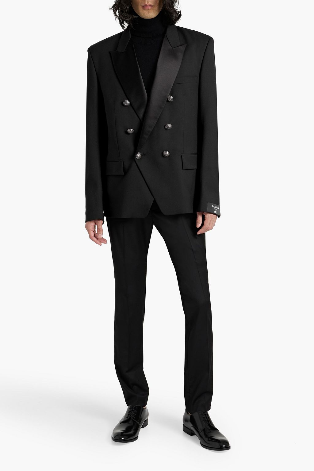 BALMAIN Double-breasted satin-trimmed twill blazer