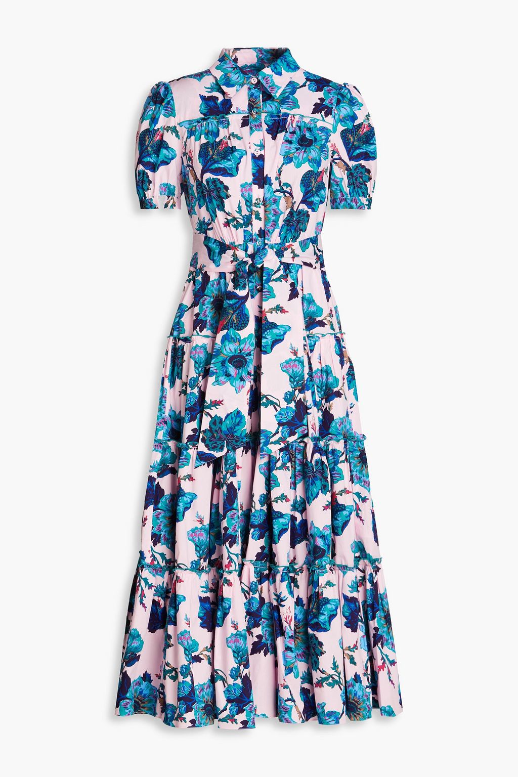 DIANE VON FURSTENBERG Queena tiered floral-print cotton-blend poplin midi  shirt dress