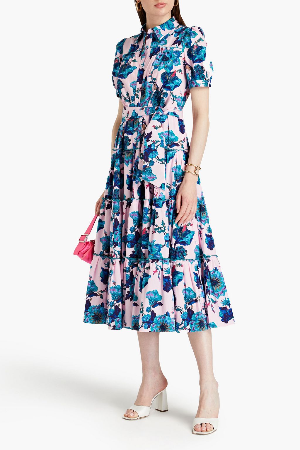 DIANE VON FURSTENBERG Queena gestuftes Hemdkleid aus Popeline aus einer Baumwollmischung in Midilänge mit floralem Print