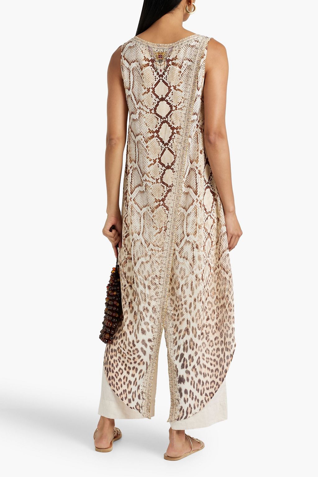CAMILLA Asymmetric embellished silk-chiffon top
