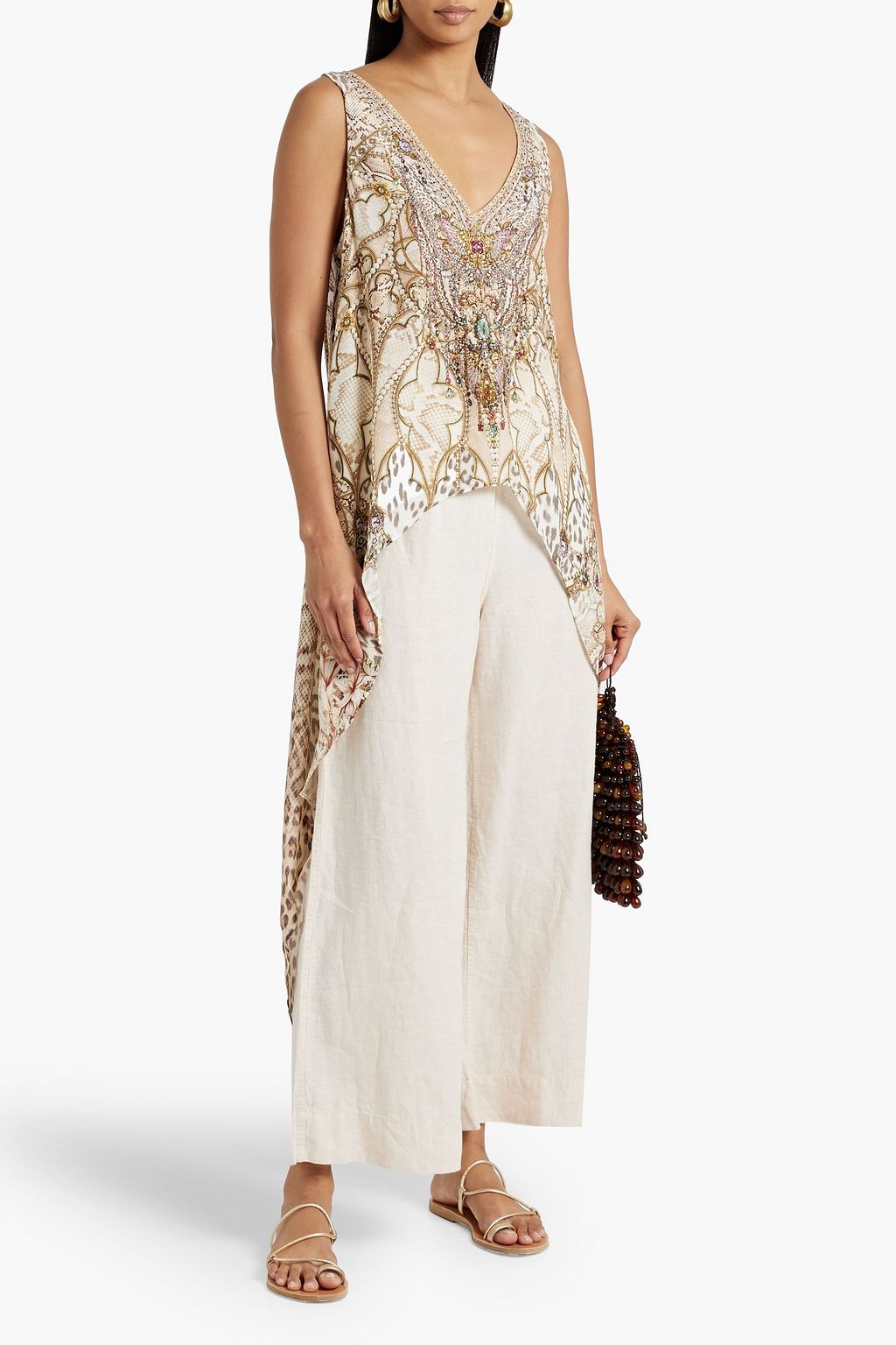 CAMILLA Asymmetric embellished silk-chiffon top