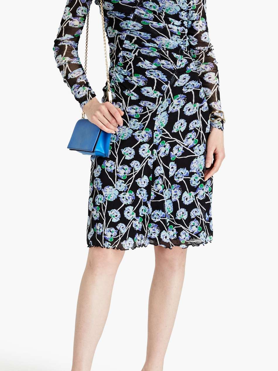 missy ruched floral-print stretch-mesh dress