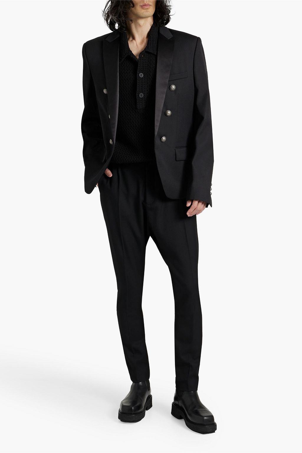 BALMAIN Satin-trimmed wool blazer