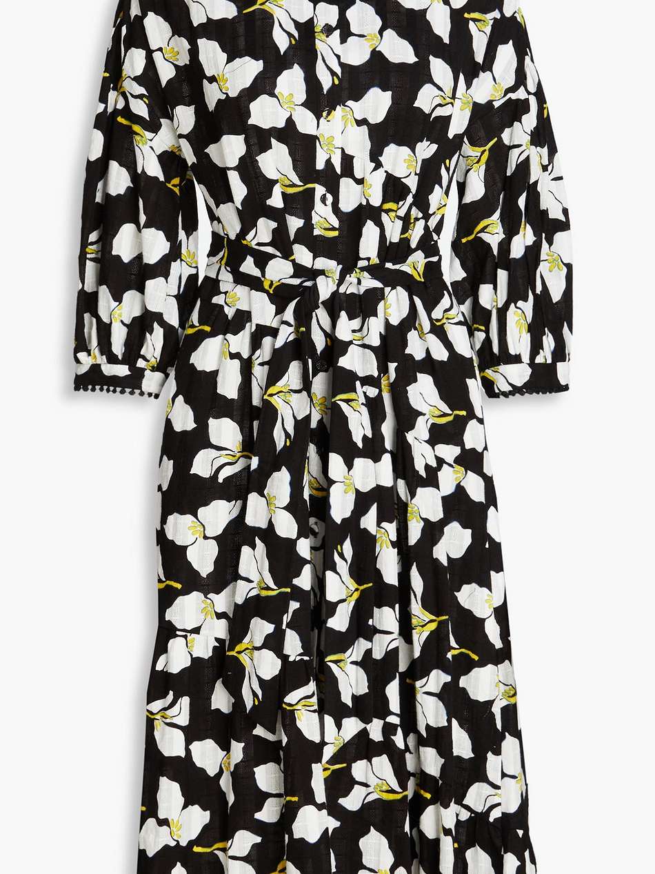 luna floral-print cotton-jacquard midi shirt dress