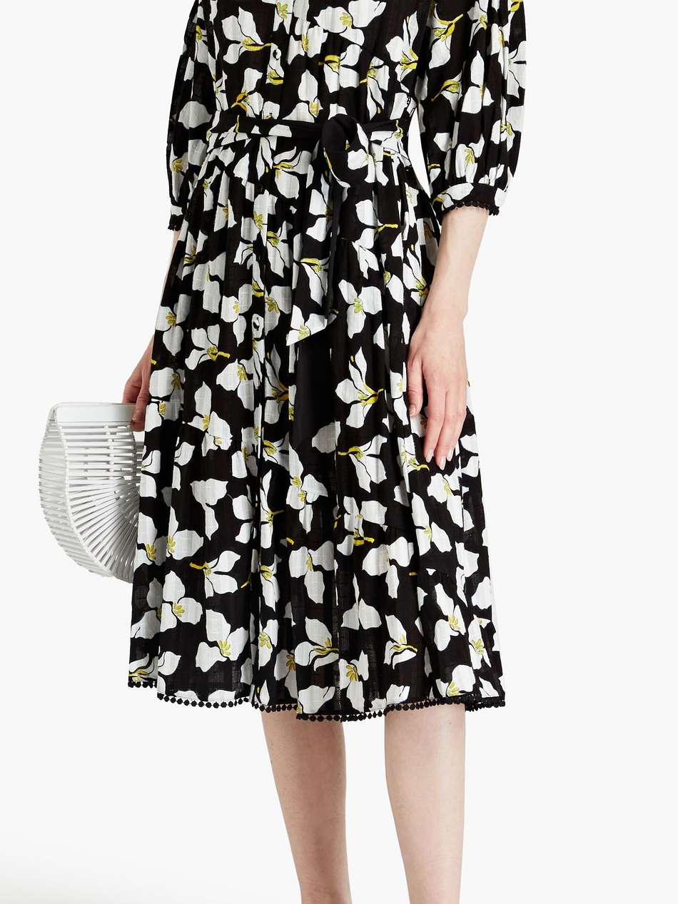 luna floral-print cotton-jacquard midi shirt dress
