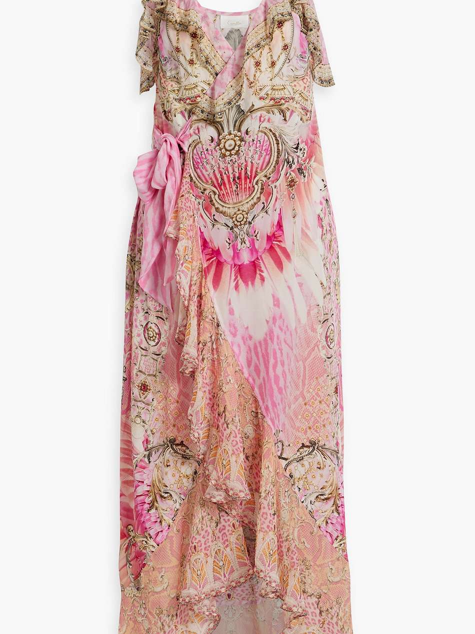 embellished printed silk-chiffon wrap dress