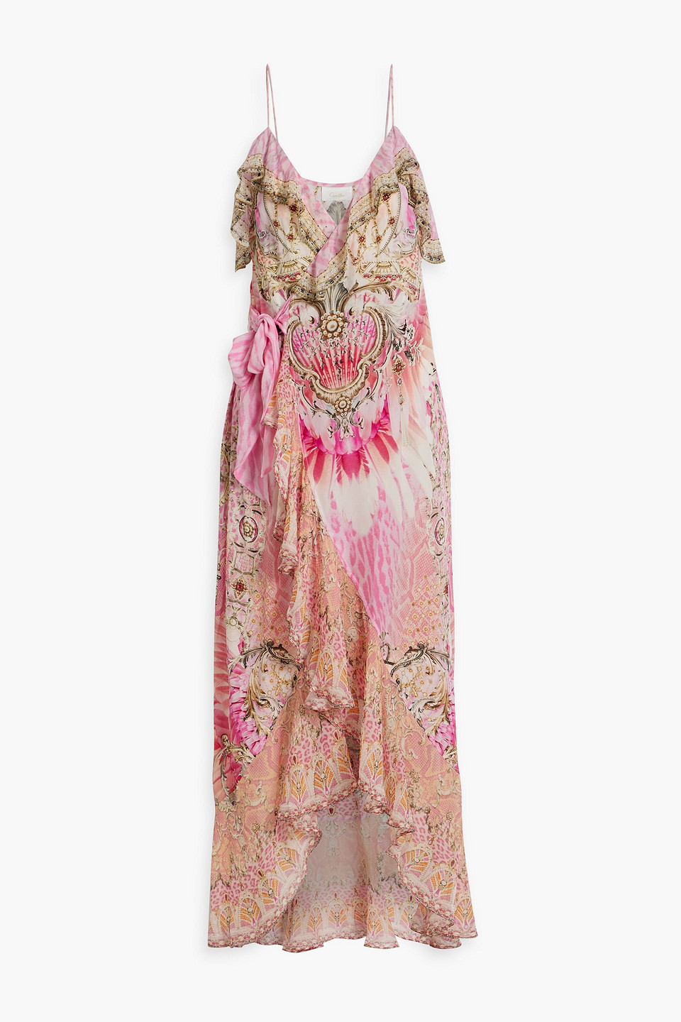 Camilla Crystal-embellished Printed Silk-crepe Maxi Wrap Dress In Baby Pink