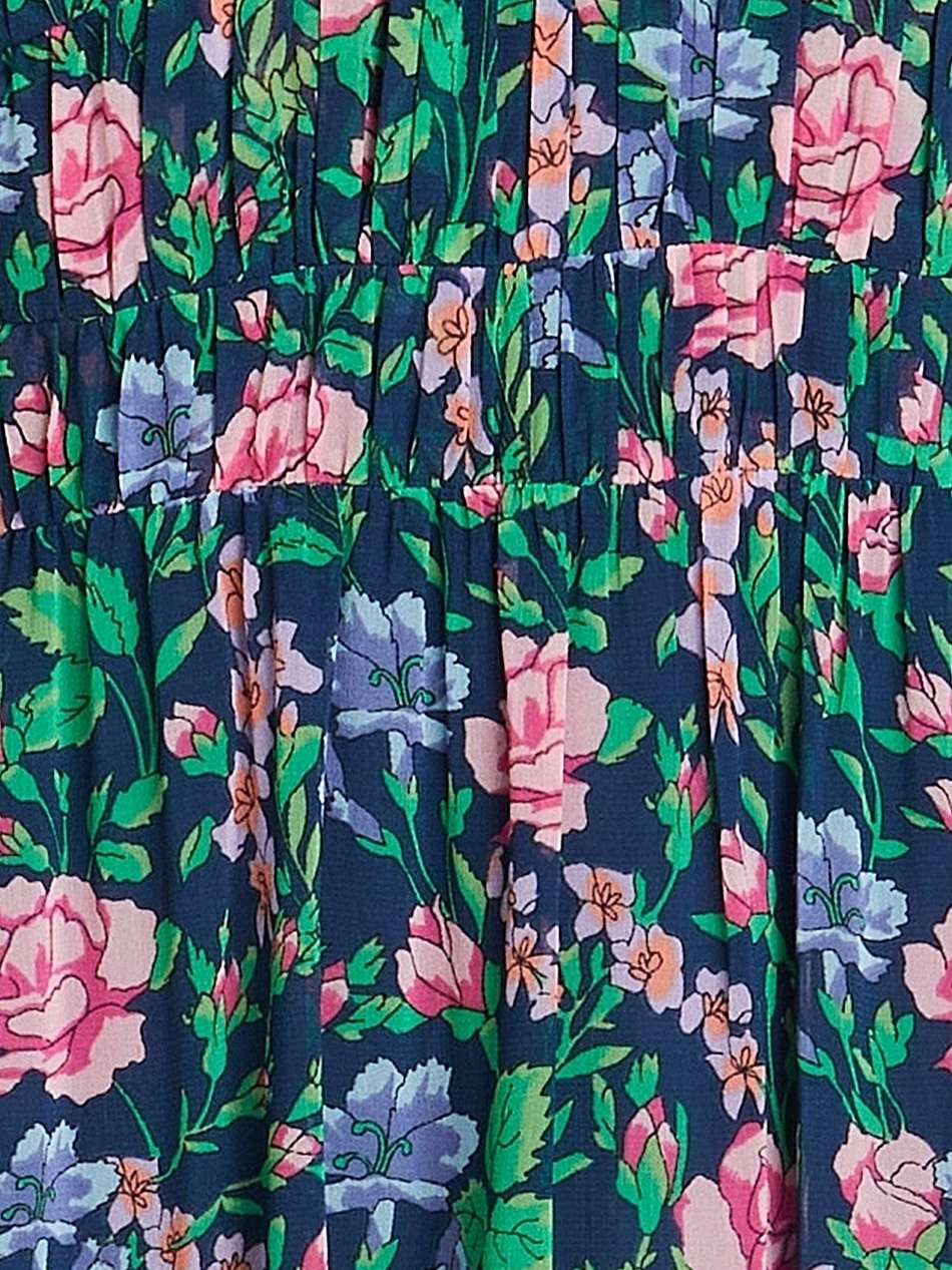 blossom gathered floral-print chiffon midi dress