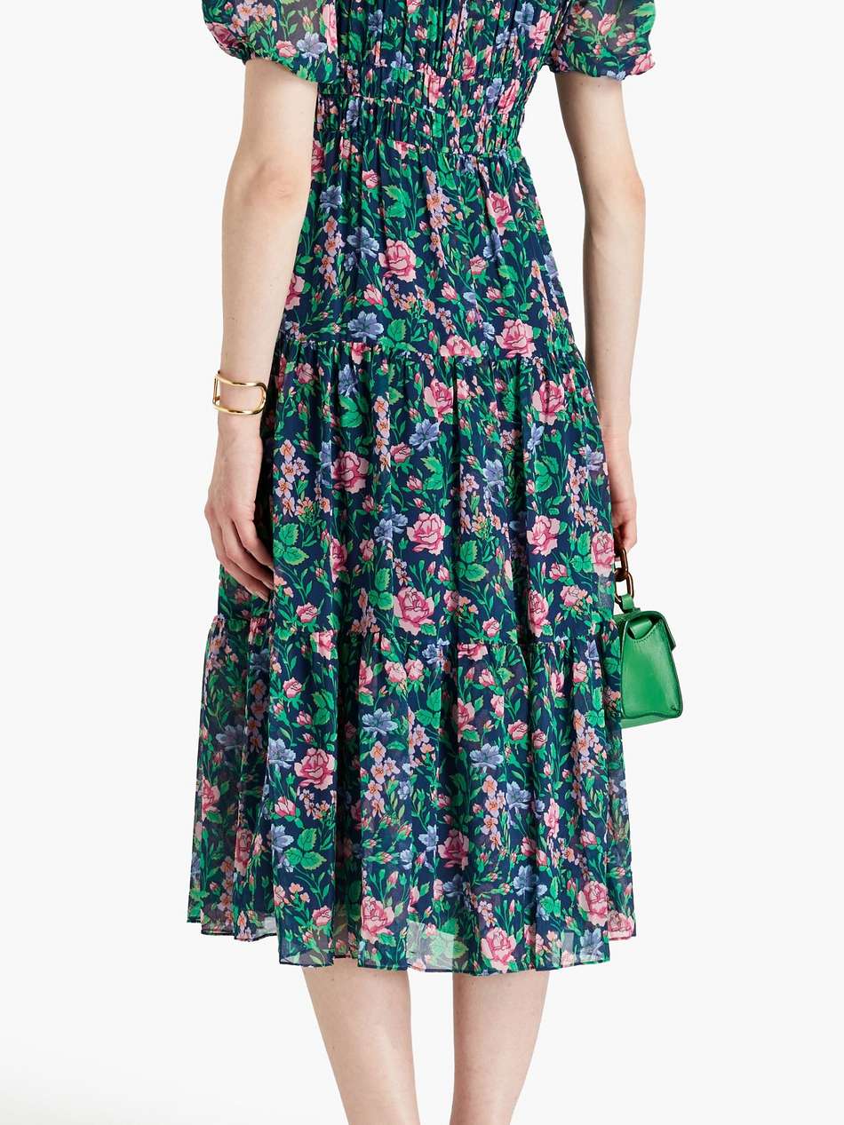 blossom gathered floral-print chiffon midi dress
