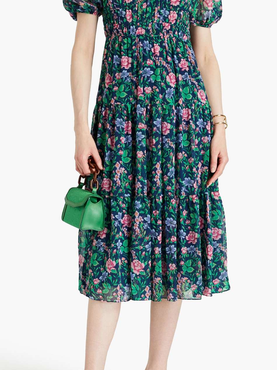 blossom gathered floral-print chiffon midi dress