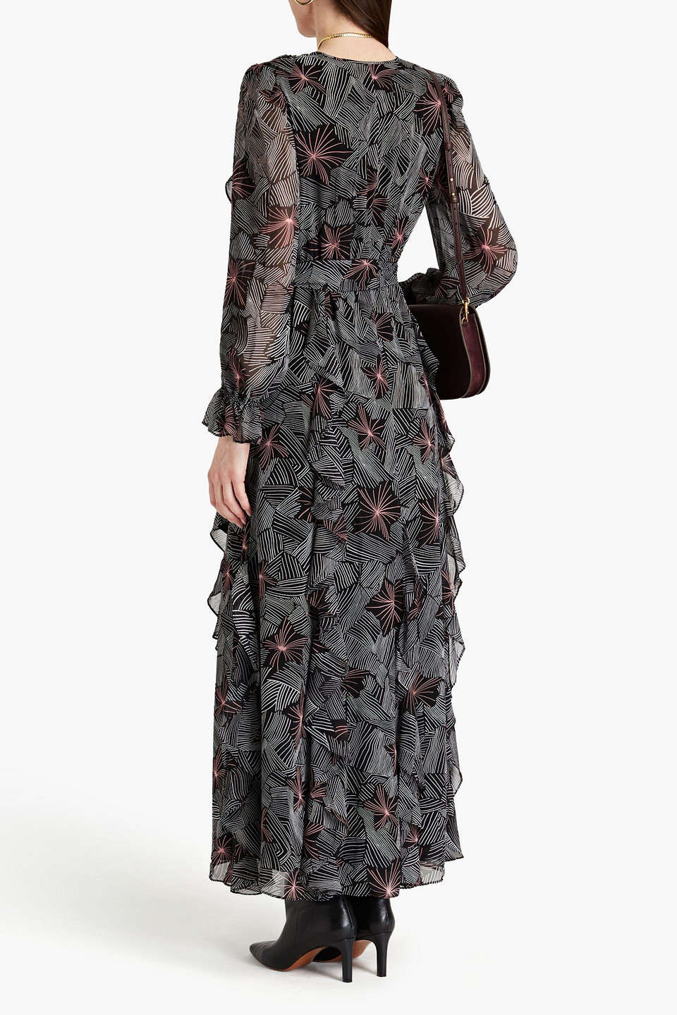 Shop Diane Von Furstenberg Gilligan Ruffled Printed Chiffon Maxi Dress In Black