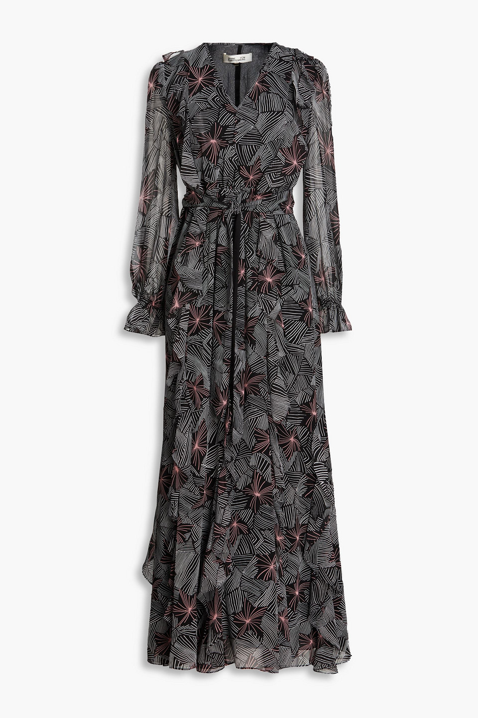 Diane Von Furstenberg Gilligan Ruffled Printed Chiffon Maxi Dress In Black