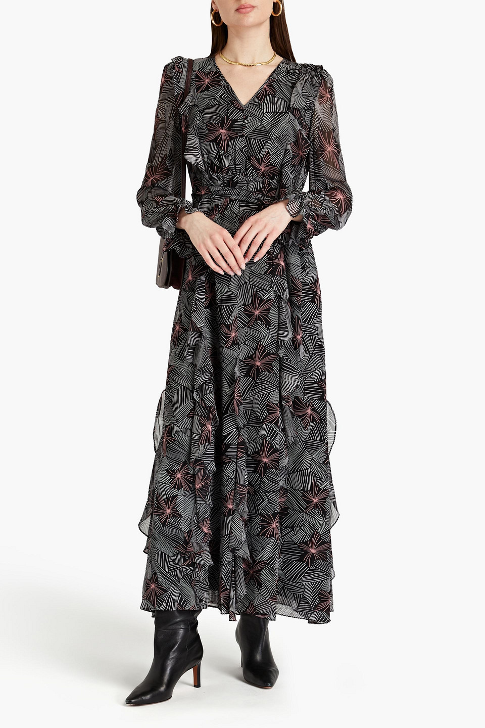 Shop Diane Von Furstenberg Gilligan Ruffled Printed Chiffon Maxi Dress In Black