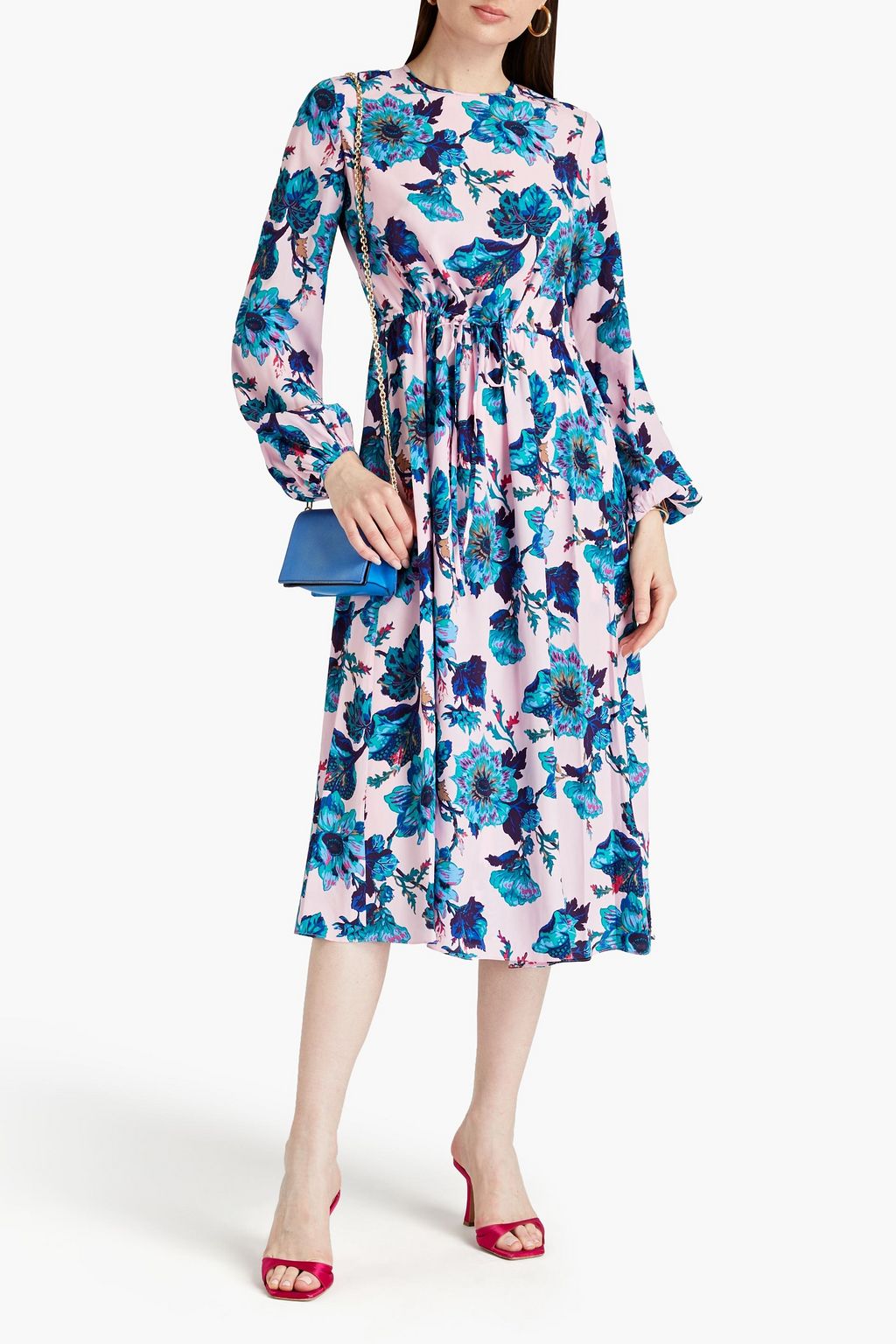 DIANE VON FURSTENBERG فستان متوسط الطول من حرير صيني مزين بطبعة الأزهار