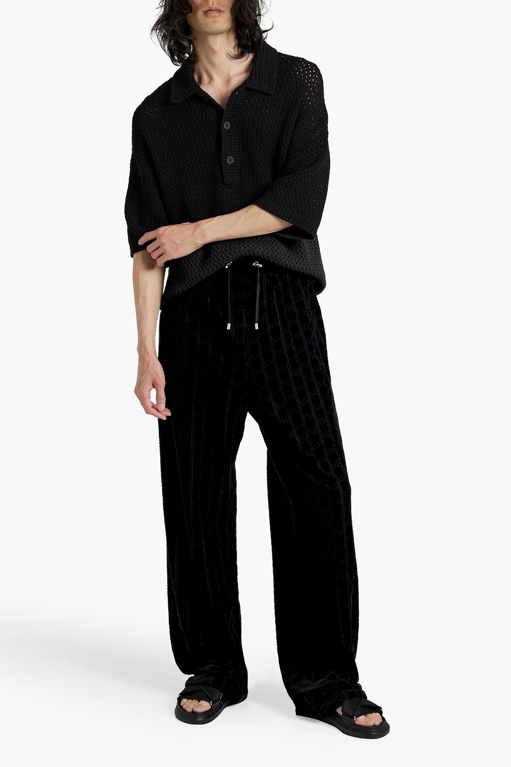 BALMAIN Logo-print cotton-blend velvet-jacquard sweatpants