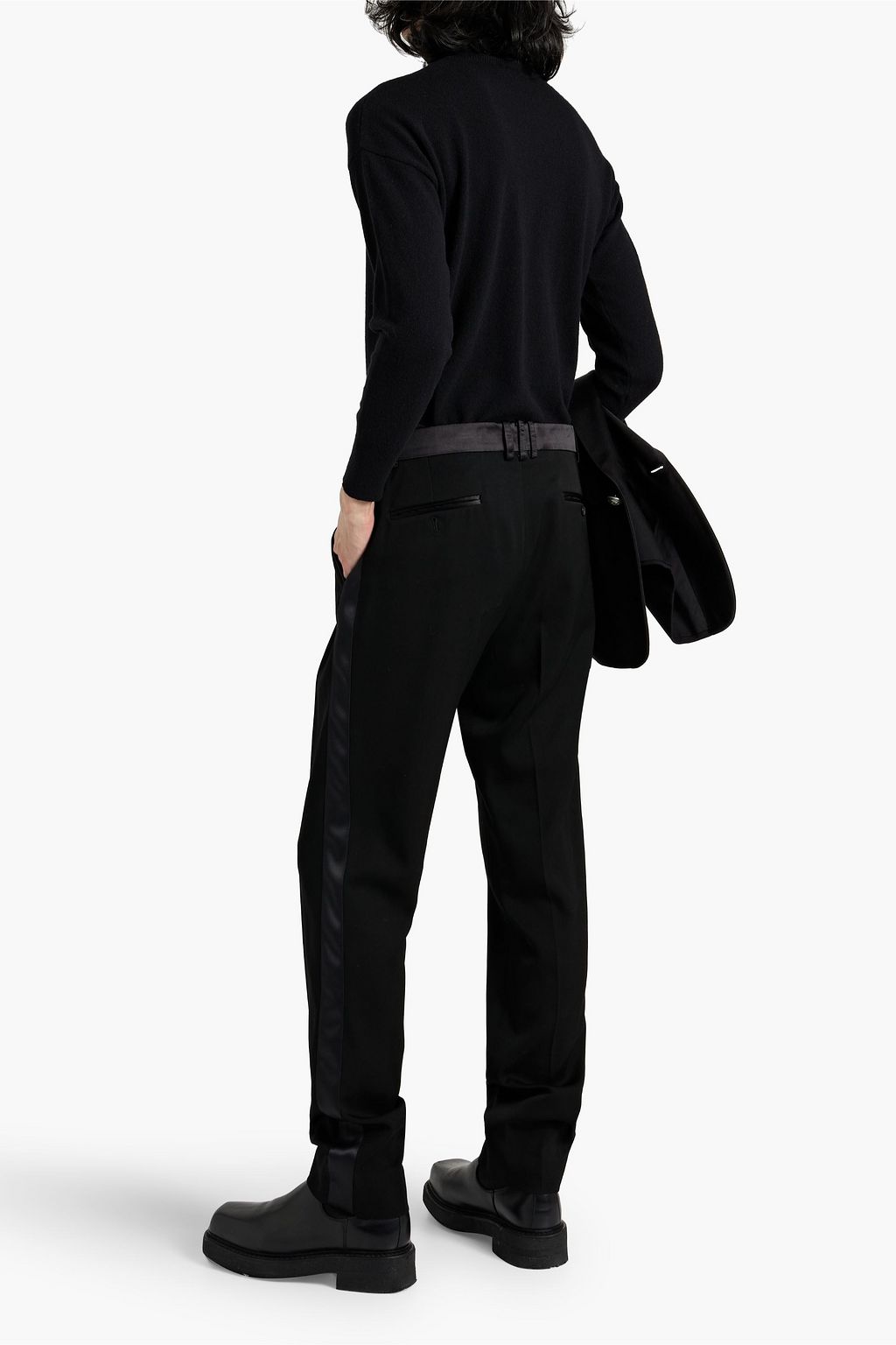BALMAIN Slim-fit satin-trimmed wool-blend suit pants