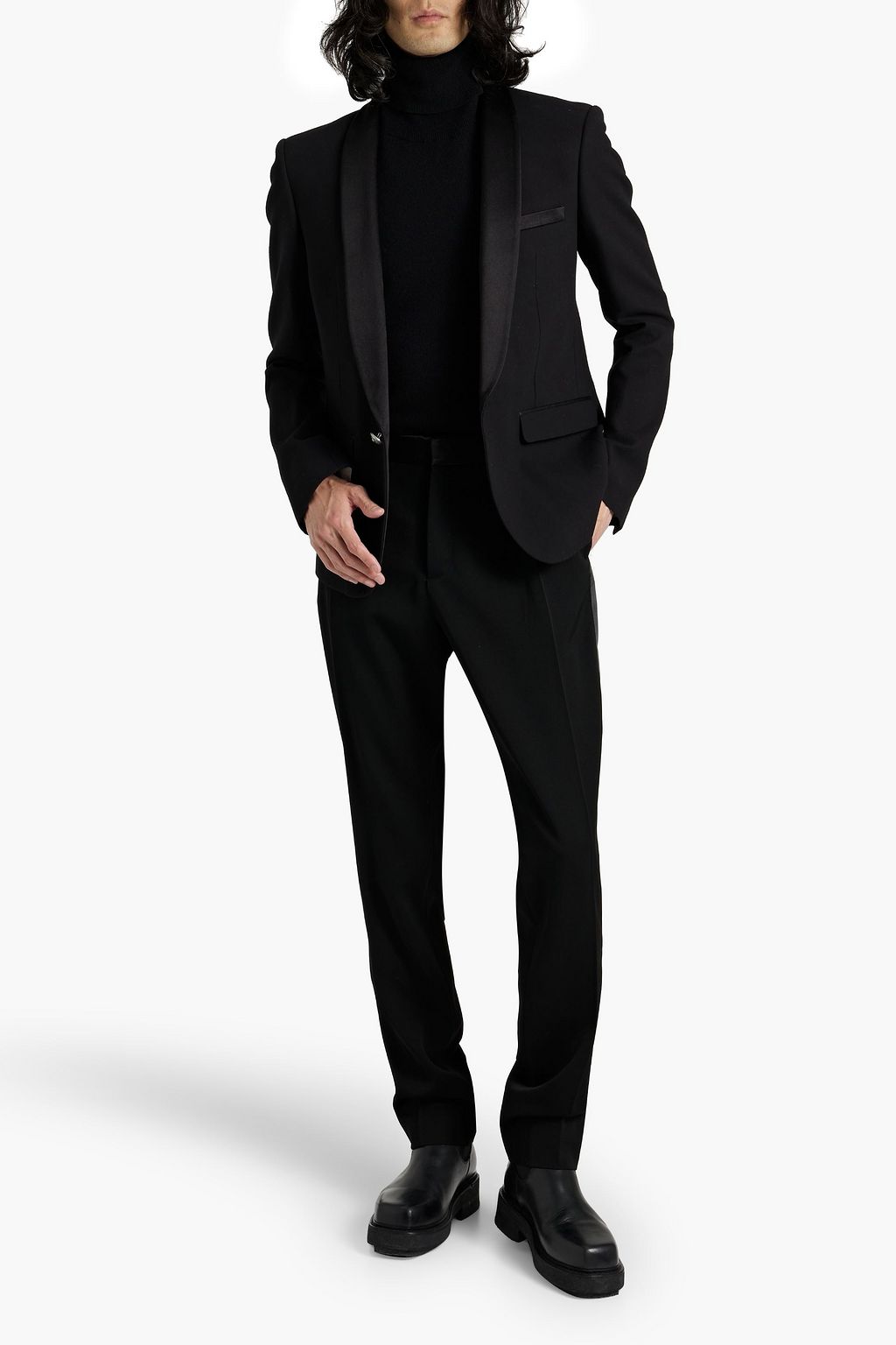 BALMAIN Slim-fit satin-trimmed wool-blend suit pants