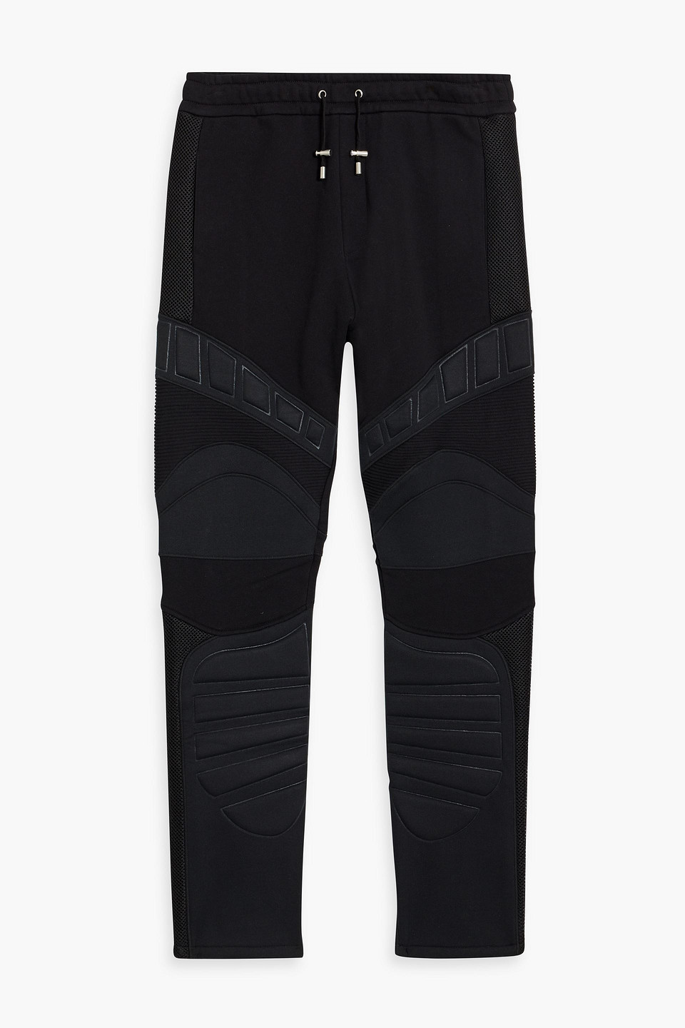 Balmain Quilted Mesh And Cotton-fleece Drawstring Sweatpants In Black