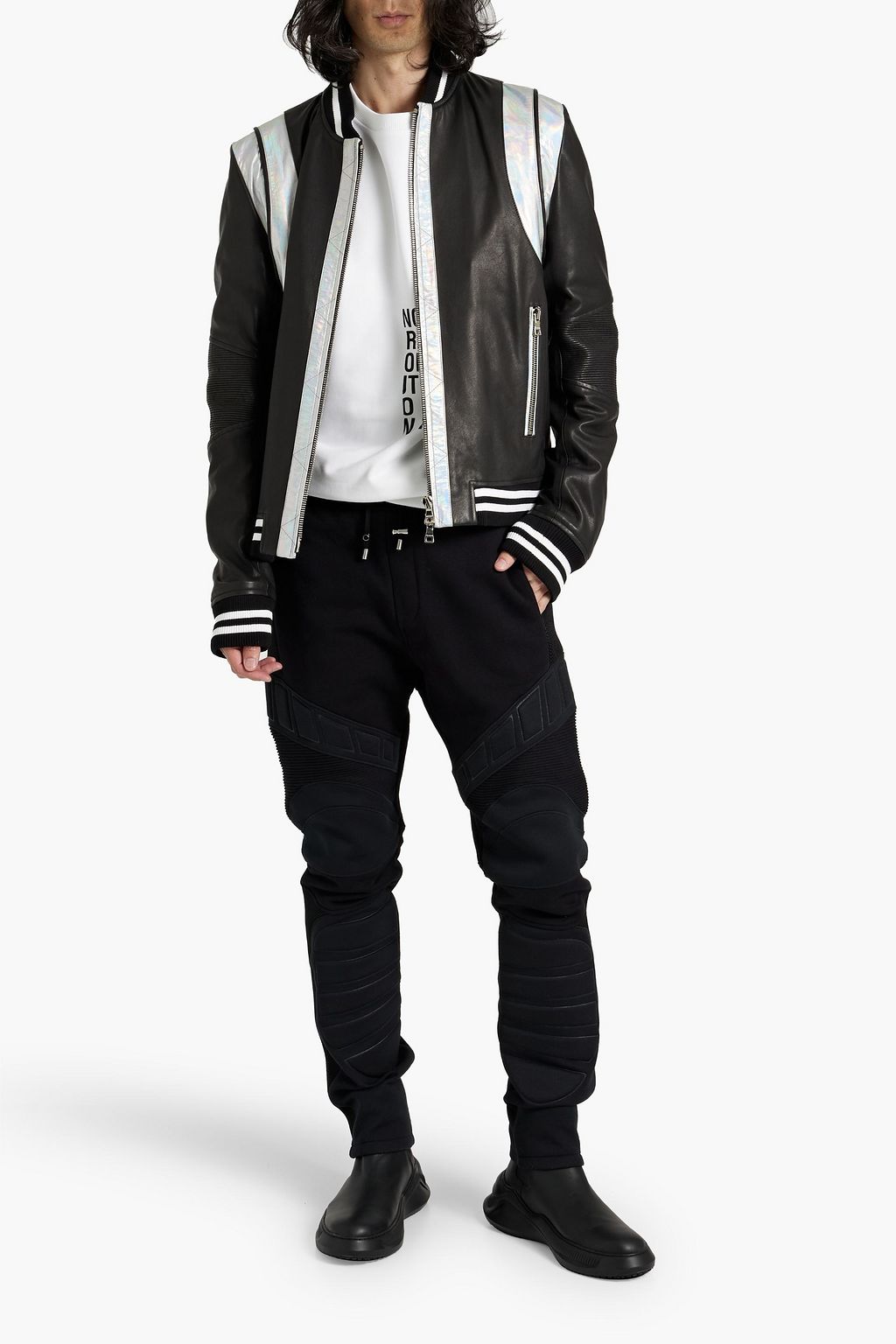 BALMAIN Quilted mesh and cotton-fleece drawstring sweatpants