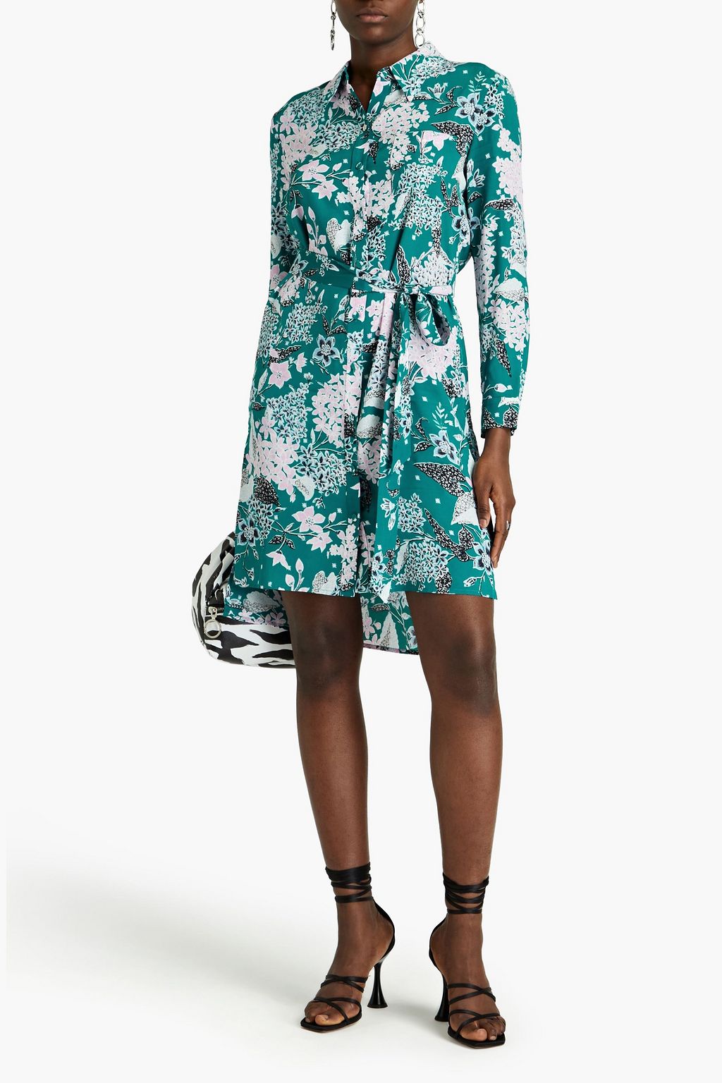 DIANE VON FURSTENBERG クレープデシン シャツワンピース フローラルプリント