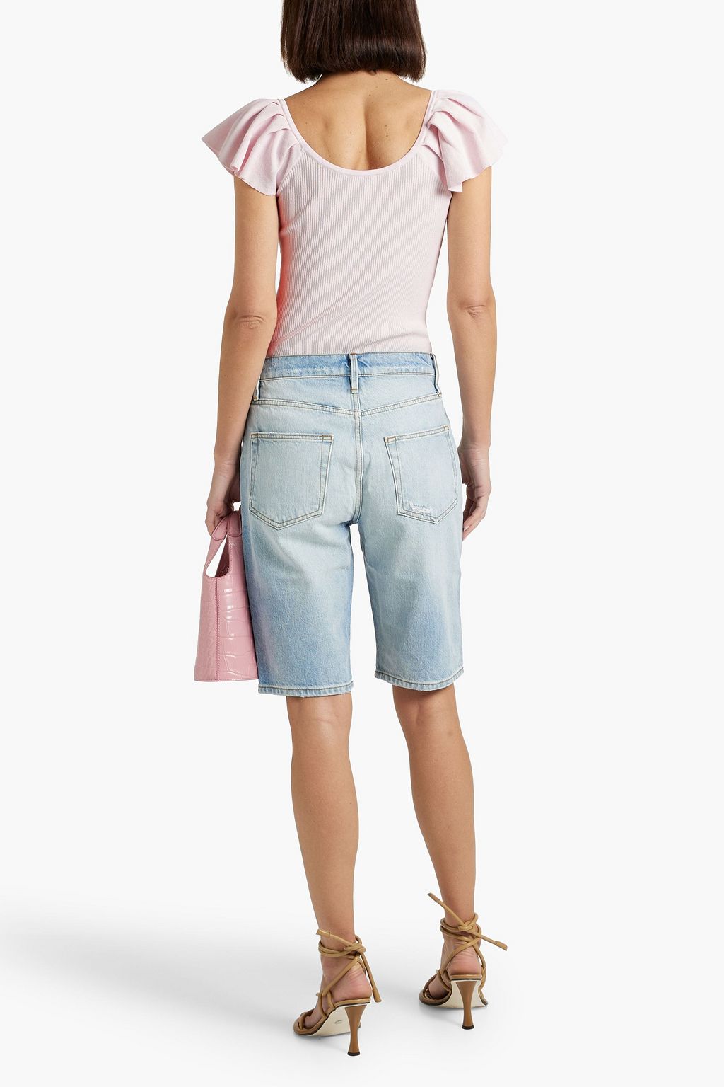 AUTUMN CASHMERE Ruffled ribbed-knit top